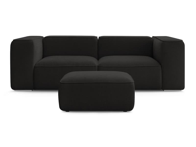 2er Sofa mit Hocker BOBOCHIC ZEPHYR Stoff mit Textur schwarz