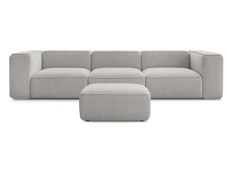 3er Sofa mit Hocker BOBOCHIC ZEPHYR Stoff mit Textur hellgrau