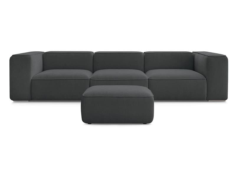 3er Sofa mit Hocker BOBOCHIC ZEPHYR Stoff mit Textur dunkelgrau