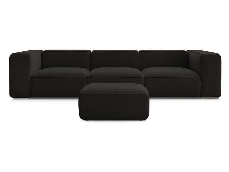 3er Sofa mit Hocker BOBOCHIC ZEPHYR Stoff mit Textur schwarz