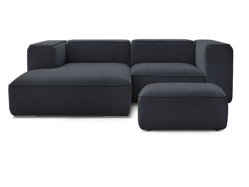 Ecksofa mit Hocker BOBOCHIC ZEPHYR Stoff mit Textur dunkelblau