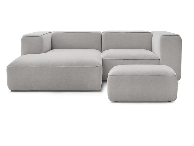 Ecksofa mit Hocker BOBOCHIC ZEPHYR Stoff mit Textur hellgrau