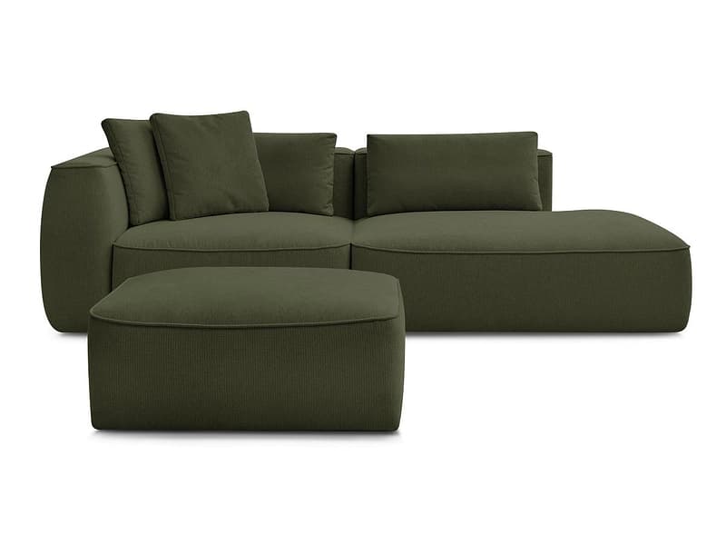 3er Sofa mit Hocker BOBOCHIC LEOPOLD Stoff chiniert dunkelgrün