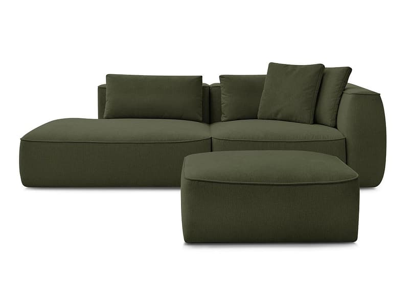 3er Sofa mit Hocker BOBOCHIC LEOPOLD Stoff chiniert dunkelgrün