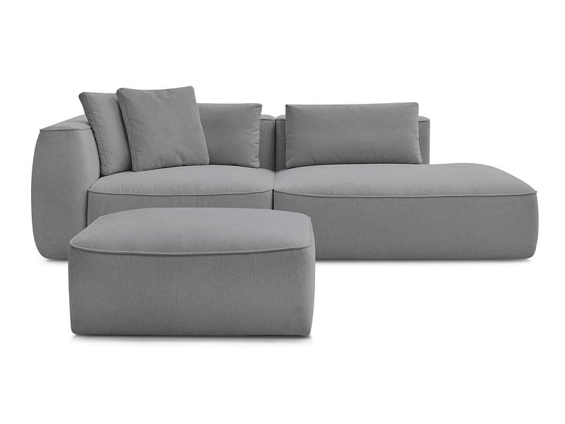 3er Sofa mit Hocker BOBOCHIC LEOPOLD Stoff chiniert hellgrau