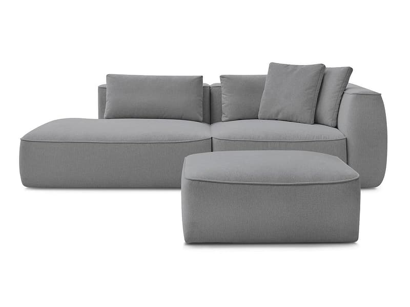 3er Sofa mit Hocker BOBOCHIC LEOPOLD Stoff chiniert hellgrau