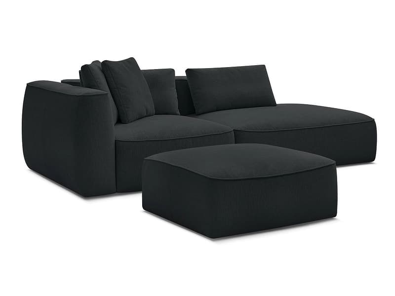 3er Sofa mit Hocker BOBOCHIC LEOPOLD Stoff chiniert dunkelgrau