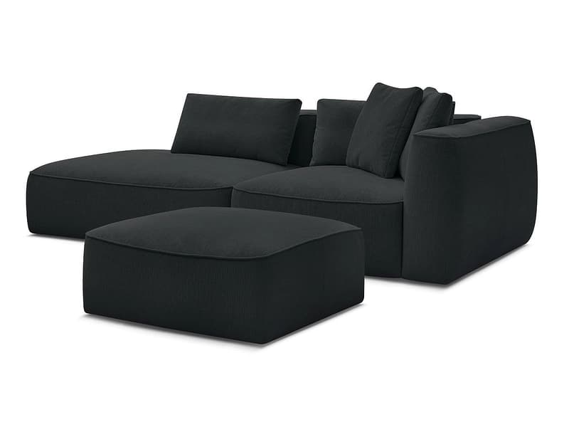 3er Sofa mit Hocker BOBOCHIC LEOPOLD Stoff chiniert dunkelgrau