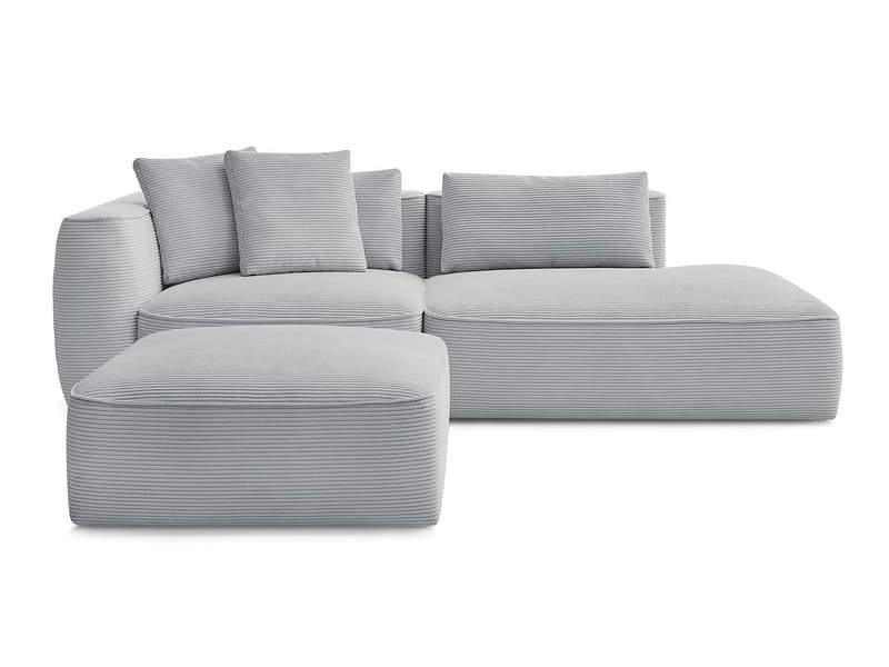 3er Sofa mit Hocker BOBOCHIC LEOPOLD Cord-Stoff hellgrau