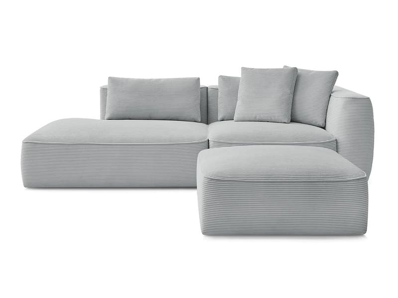 3er Sofa mit Hocker BOBOCHIC LEOPOLD Cord-Stoff hellgrau