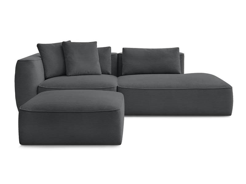 3er Sofa mit Hocker BOBOCHIC LEOPOLD Cord-Stoff dunkelgrau