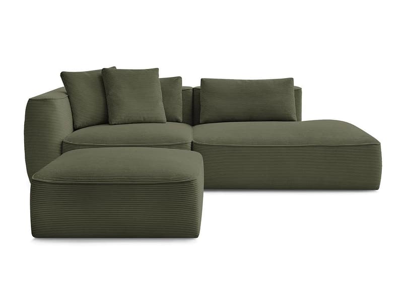 3er Sofa mit Hocker BOBOCHIC LEOPOLD Cord-Stoff hellgrün