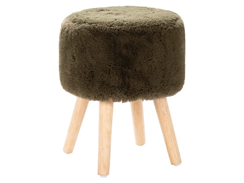 Hocker RABBIT 35x35x42cm künstliches kaninchenfell khaki