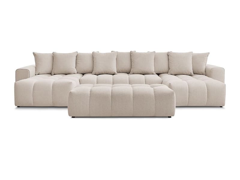 Panorama-Ecksofa mit Hocker BOBOCHIC MONT-BLANC Stoff chiniert beige