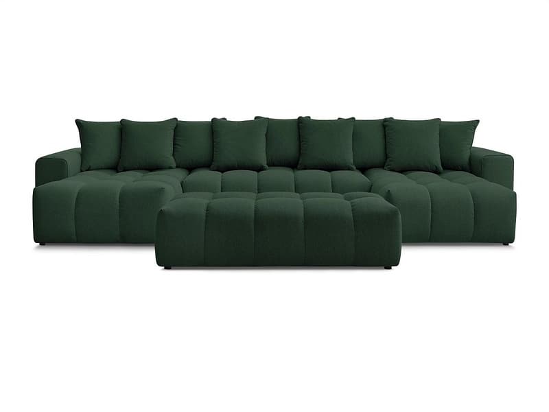 Panorama-Ecksofa mit Hocker BOBOCHIC MONT-BLANC Stoff chiniert grün