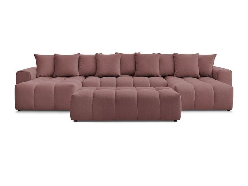 Panorama-Ecksofa mit Hocker BOBOCHIC MONT-BLANC Stoff chiniert rosa