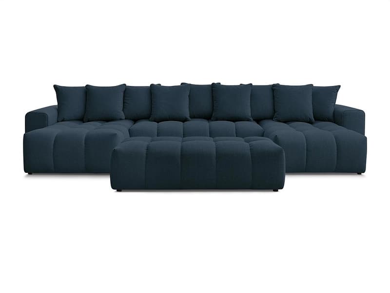 Panorama-Ecksofa mit Hocker BOBOCHIC MONT-BLANC Stoff chiniert dunkelblau