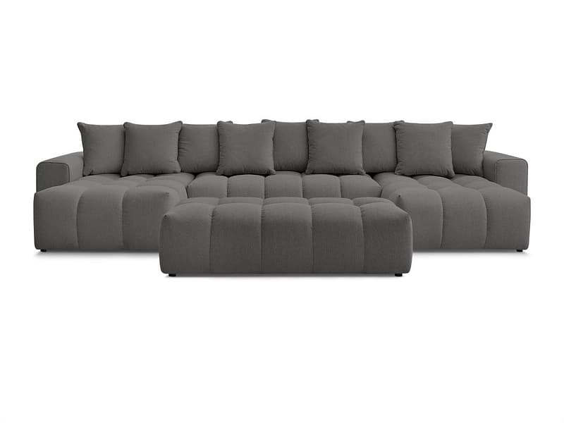 Panorama-Ecksofa mit Hocker BOBOCHIC MONT-BLANC Stoff chiniert dunkelgrau