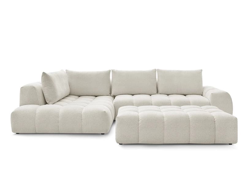 Ecksofa mit Hocker BOBOCHIC EVEREST Stoff chiniert weiss
