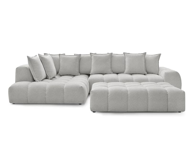 Ecksofa mit Hocker BOBOCHIC EVEREST Stoff chiniert hellgrau