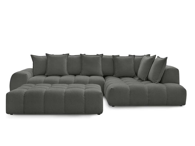 Ecksofa mit Hocker BOBOCHIC EVEREST Stoff chiniert dunkelgrau