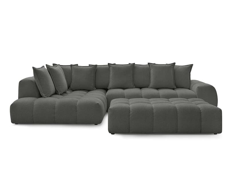 Ecksofa mit Hocker BOBOCHIC EVEREST Stoff chiniert dunkelgrau
