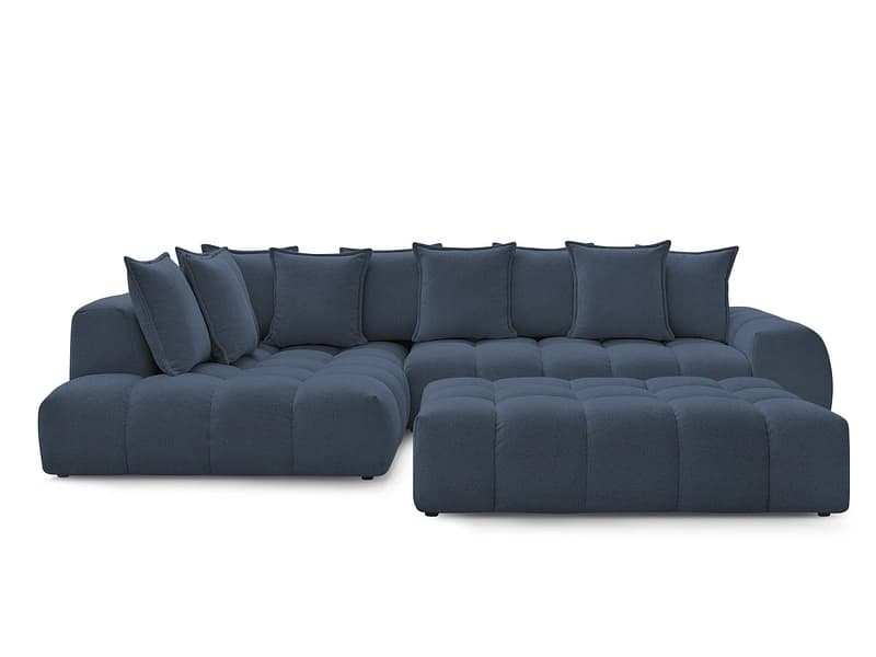 Ecksofa mit Hocker BOBOCHIC EVEREST Stoff chiniert dunkelblau