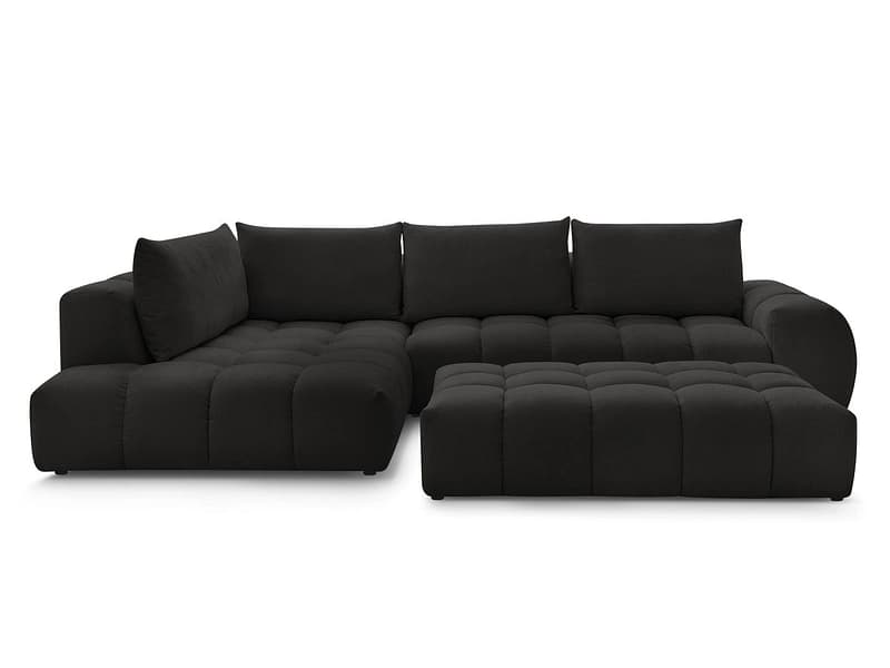Ecksofa mit Hocker BOBOCHIC EVEREST Stoff mit Textur schwarz