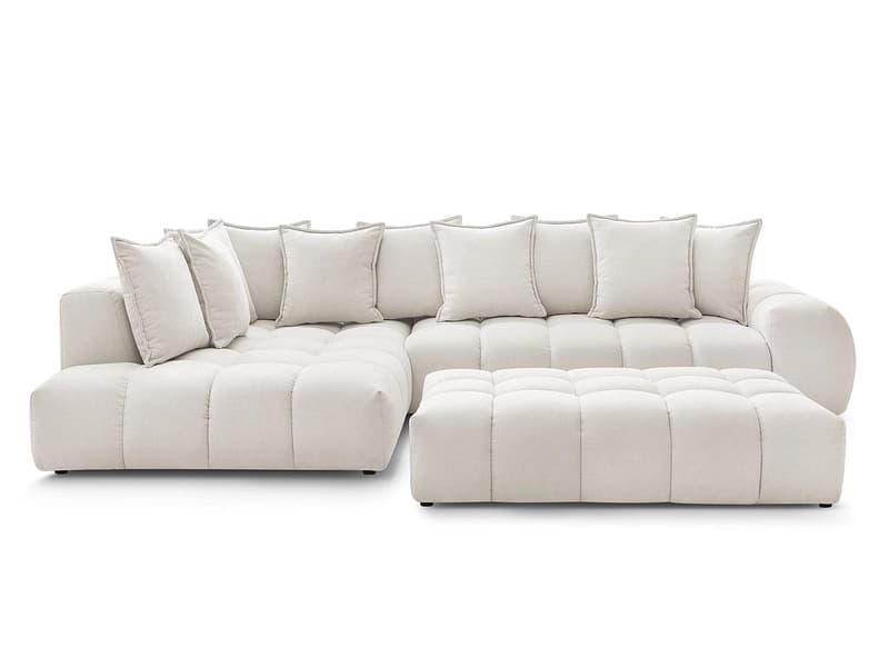 Ecksofa mit Hocker BOBOCHIC EVEREST Stoff mit Textur weiss
