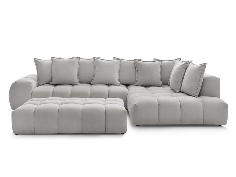 Ecksofa mit Hocker BOBOCHIC EVEREST Stoff mit Textur hellgrau