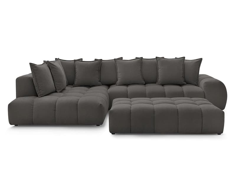 Ecksofa mit Hocker BOBOCHIC EVEREST Stoff mit Textur dunkelgrau