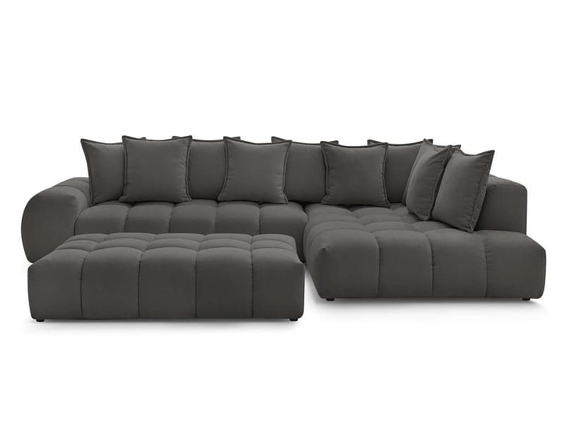 Ecksofa mit Hocker BOBOCHIC EVEREST Stoff mit Textur dunkelblau
