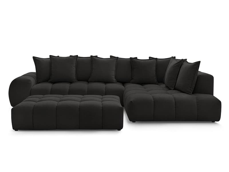 Ecksofa mit Hocker BOBOCHIC EVEREST Stoff mit Textur schwarz