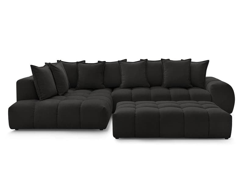 Ecksofa mit Hocker BOBOCHIC EVEREST Stoff mit Textur schwarz