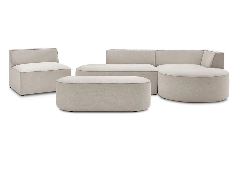 Ecksofa mit Hocker BOBOCHIC ROUSSEAU Stoff chiniert beige
