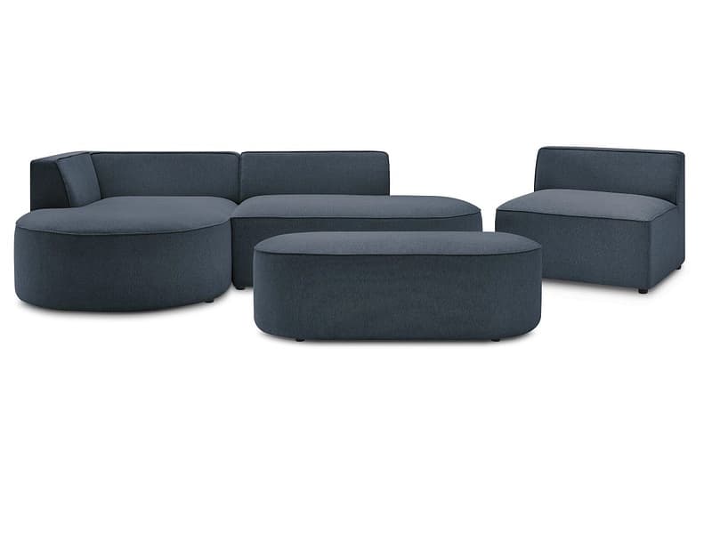 Ecksofa mit Hocker BOBOCHIC ROUSSEAU Stoff chiniert dunkelblau