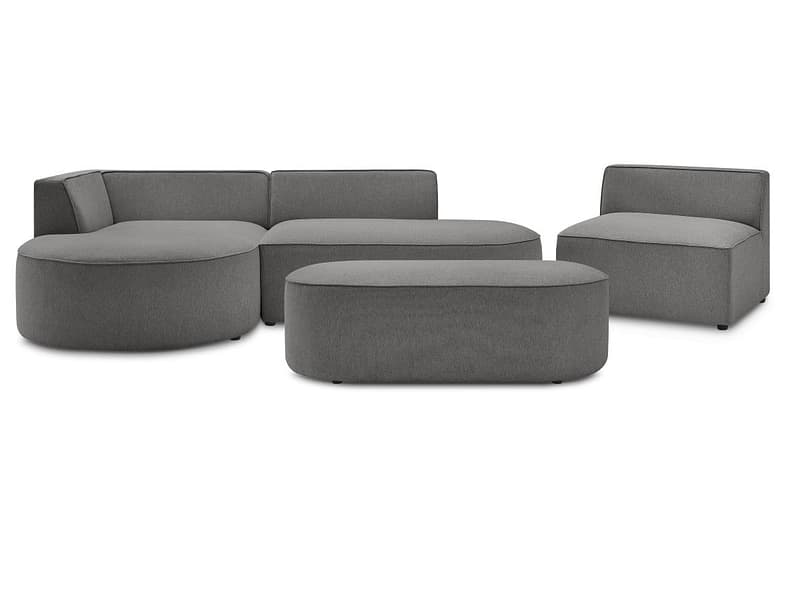 Ecksofa mit Hocker BOBOCHIC ROUSSEAU Stoff chiniert dunkelgrau