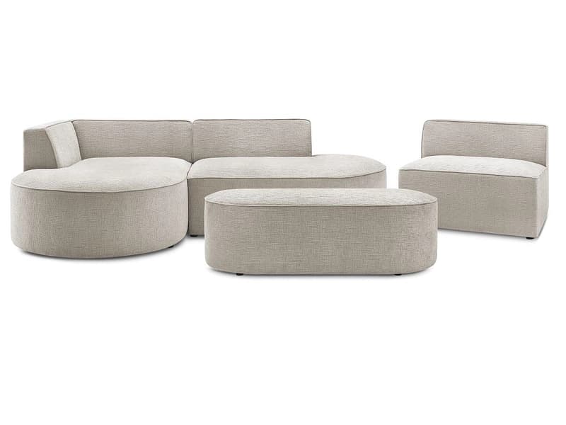 Ecksofa mit Hocker BOBOCHIC ROUSSEAU Stoff mit Textur beige