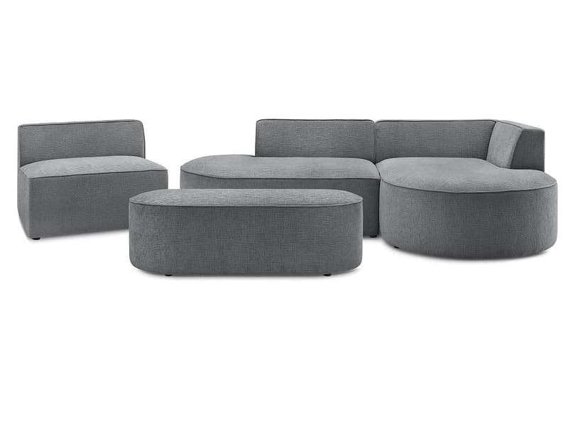 Ecksofa mit Hocker BOBOCHIC ROUSSEAU Stoff mit Textur dunkelgrau