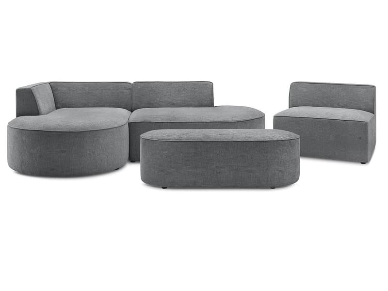 Ecksofa mit Hocker BOBOCHIC ROUSSEAU Stoff mit Textur dunkelgrau