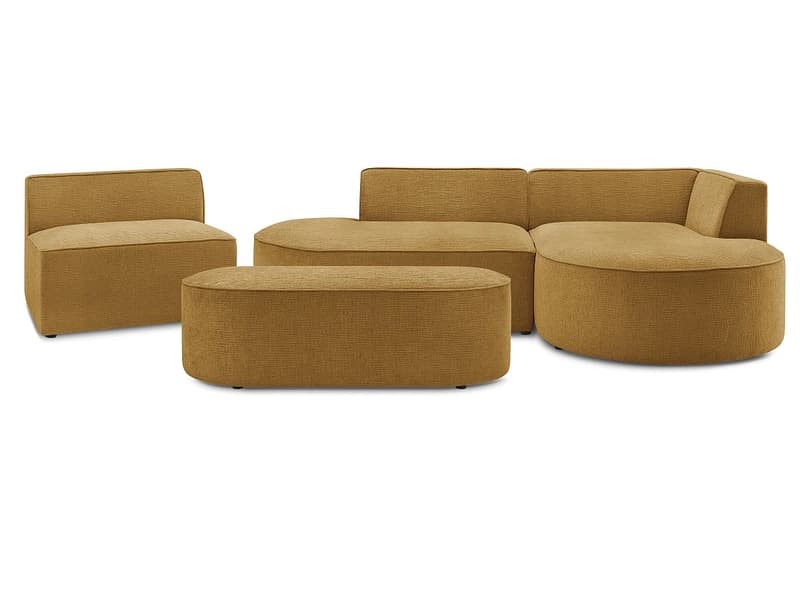 Ecksofa mit Hocker BOBOCHIC ROUSSEAU Stoff mit Textur gelb
