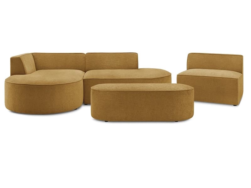 Ecksofa mit Hocker BOBOCHIC ROUSSEAU Stoff mit Textur gelb