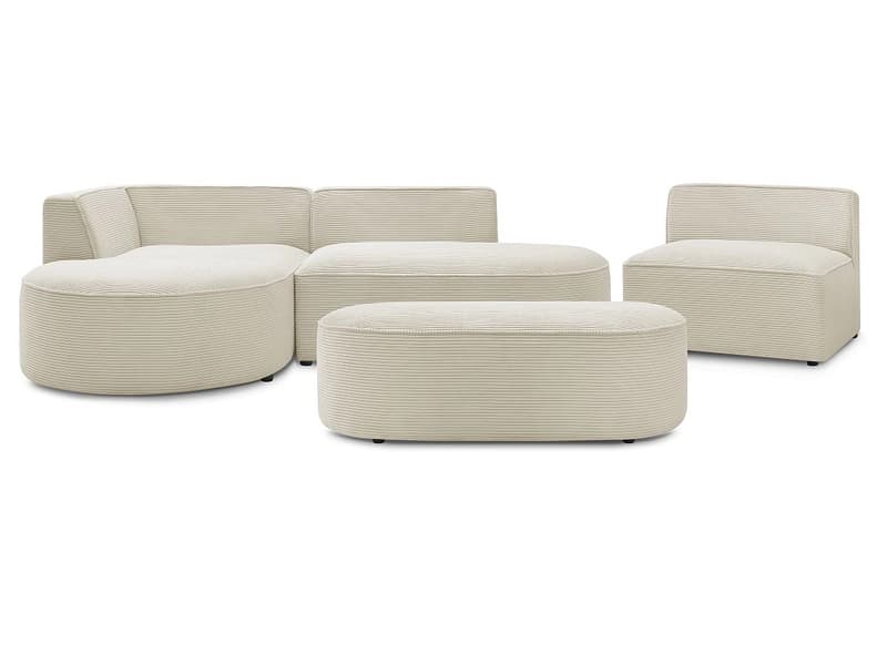 Ecksofa mit Hocker BOBOCHIC ROUSSEAU Cord-Stoff beige