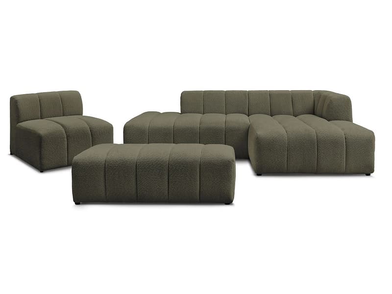BOBOCHIC Ecksofa mit Hocker ANNECY Boucle-Stoff grün