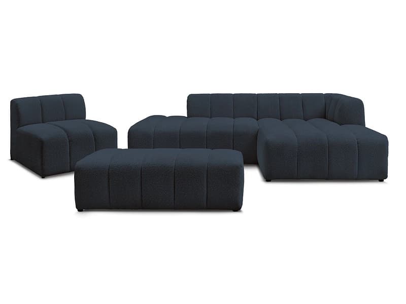 BOBOCHIC Ecksofa mit Hocker ANNECY Boucle-Stoff dunkelblau