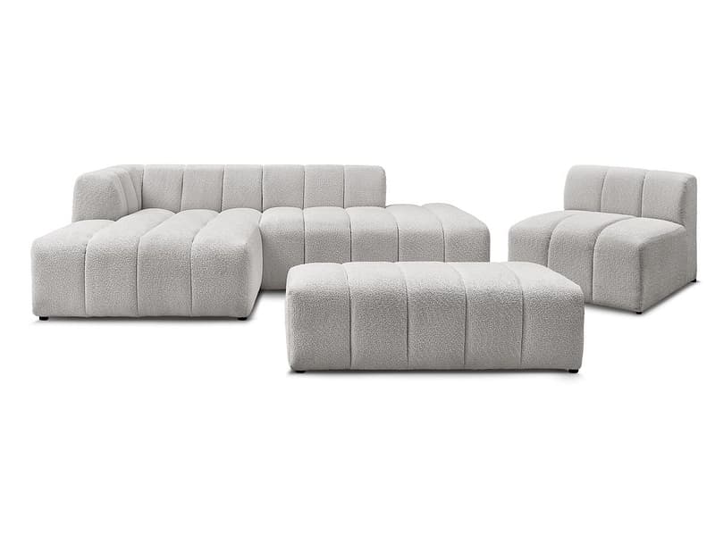 BOBOCHIC Ecksofa mit Hocker ANNECY Boucle-Stoff hellgrau