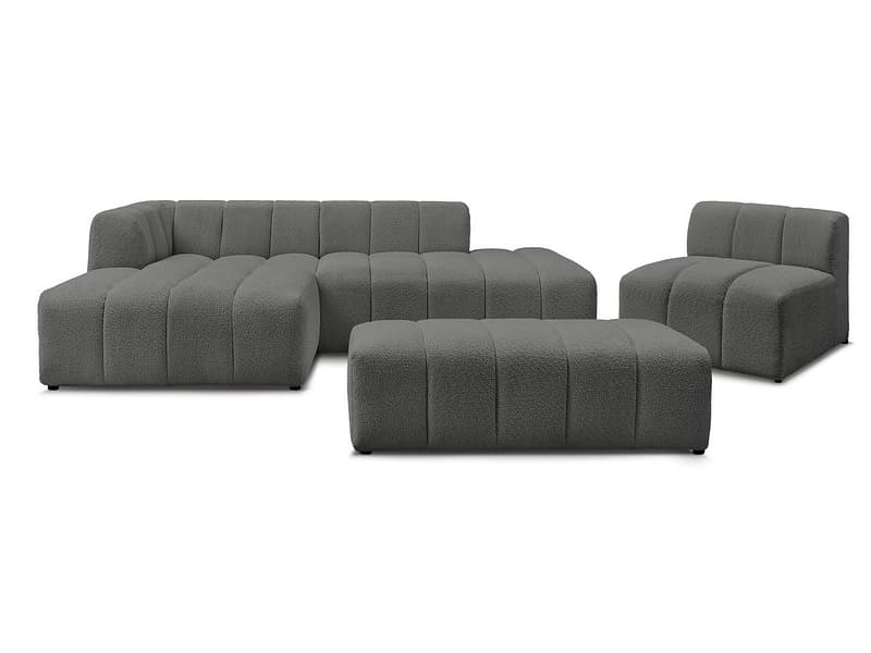BOBOCHIC Ecksofa mit Hocker ANNECY Boucle-Stoff dunkelgrau