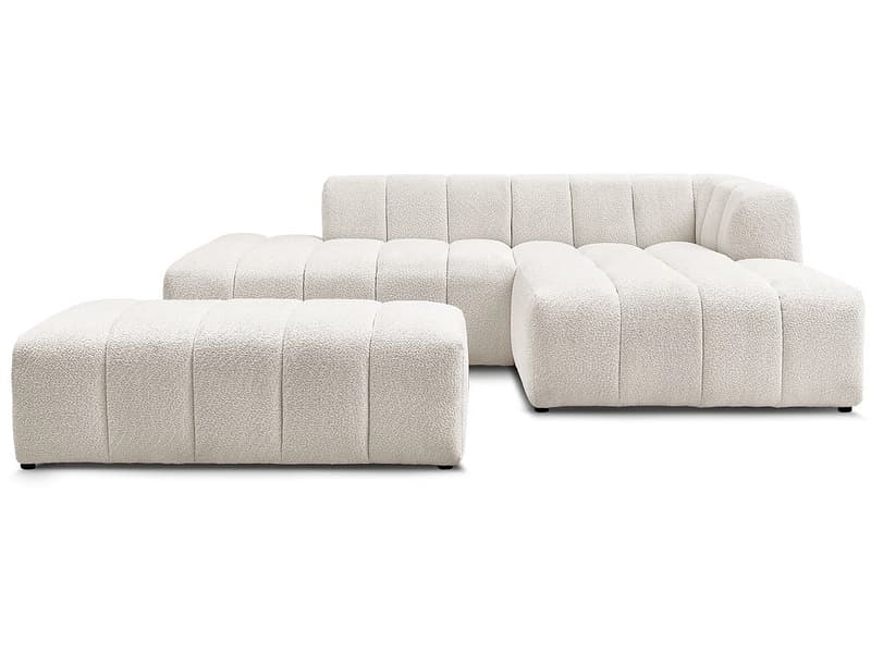 Ecksofa mit Hocker BOBOCHIC ANNECY Boucle-Stoff weiss