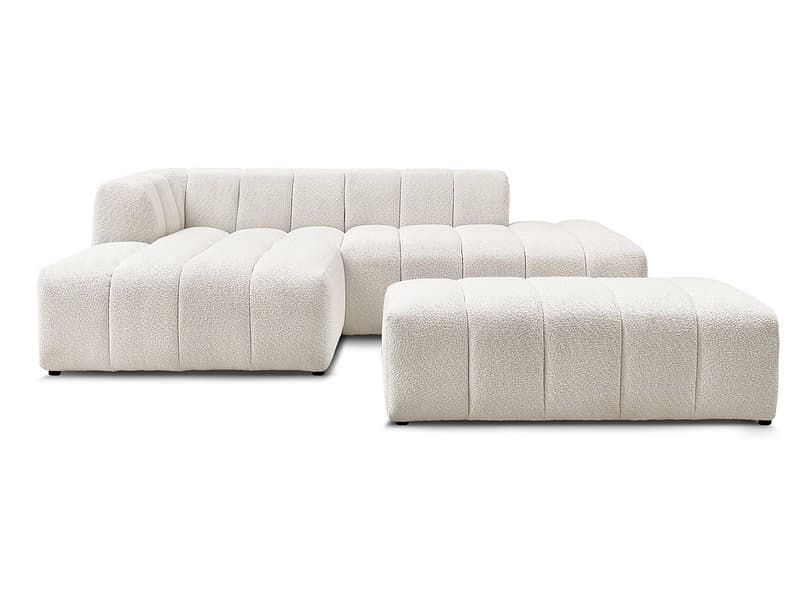 Ecksofa mit Hocker BOBOCHIC ANNECY Boucle-Stoff weiss