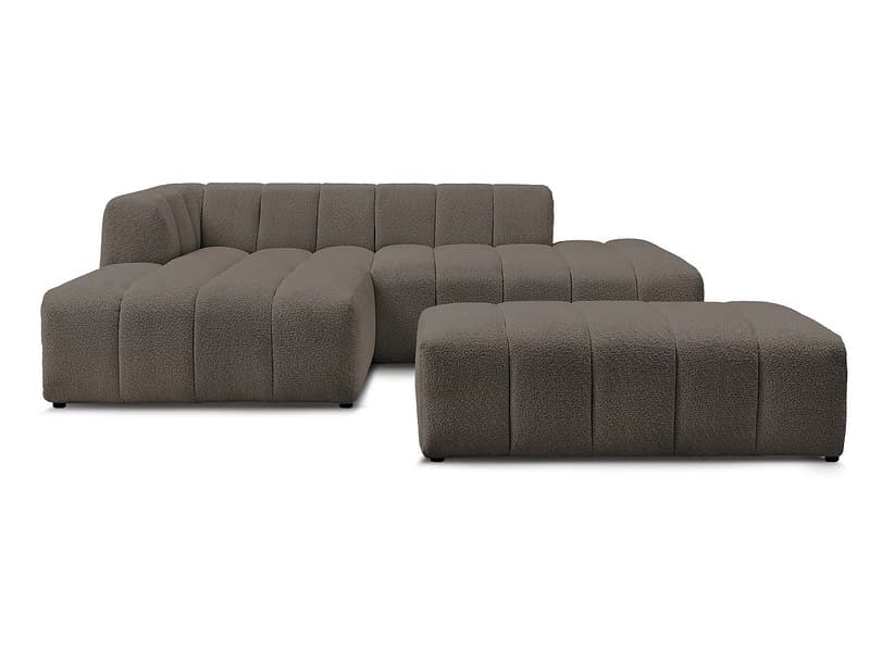 Ecksofa mit Hocker BOBOCHIC ANNECY Boucle-Stoff rotbraun